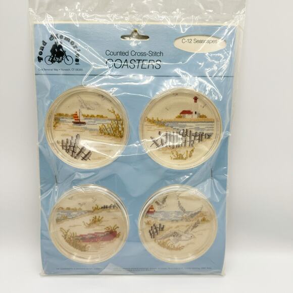 Fond Memories Other - Fond Memories 4 SEASCAPES Counted Cross Stitch Acrylic Coasters C-12 Kit